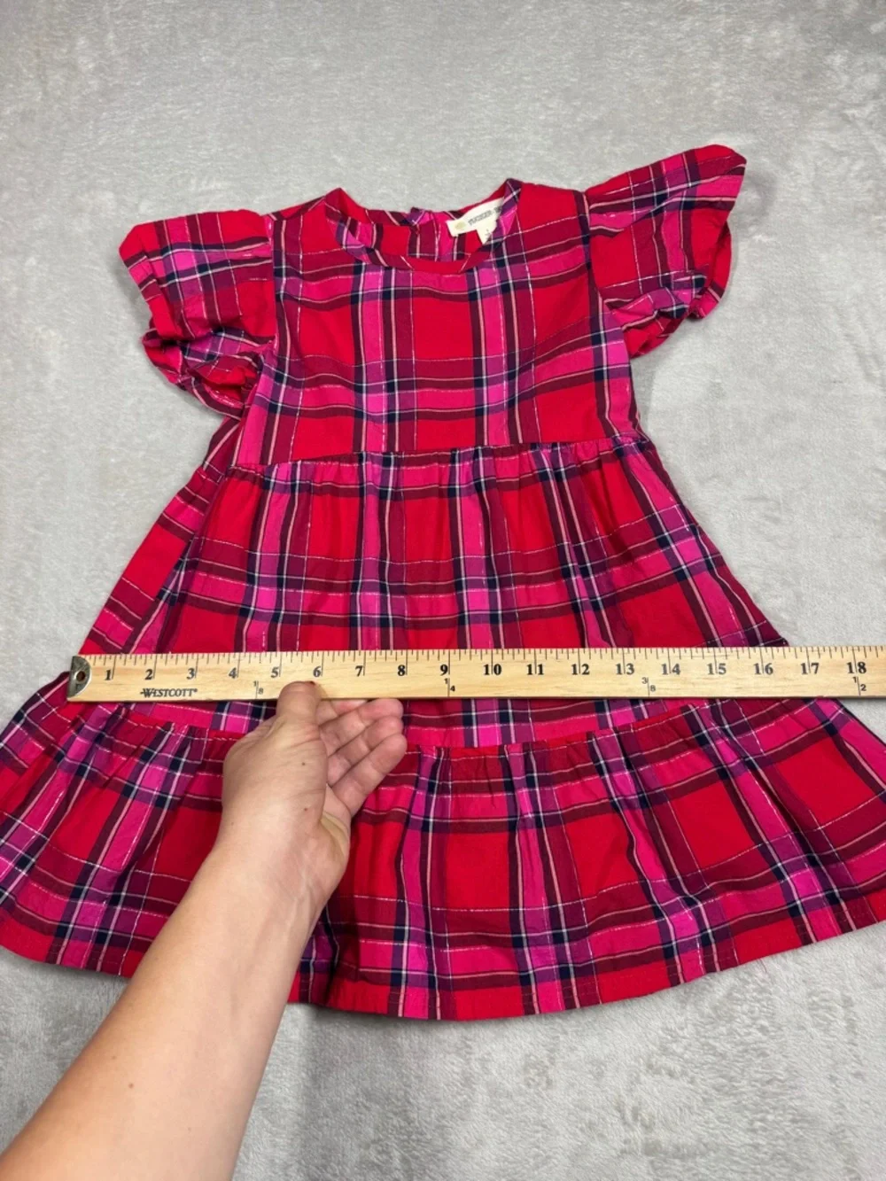 Tucker + Tate Red Pink Silver Plaid Ruffle Holiday Dress Girls Size 2 - Picture 8 of 15